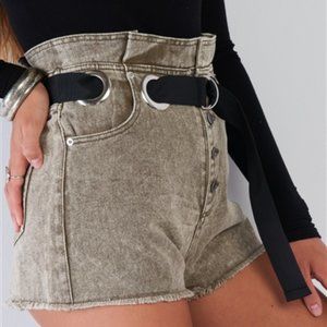 High Waisted Olive Washed Denim Shorts